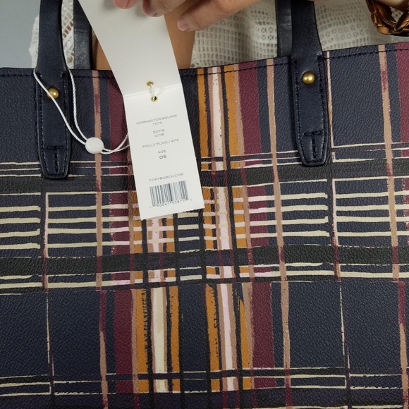 Tory Burch Kerrington Square Plaid Philly Tote Bag - Picture 5 of 8
